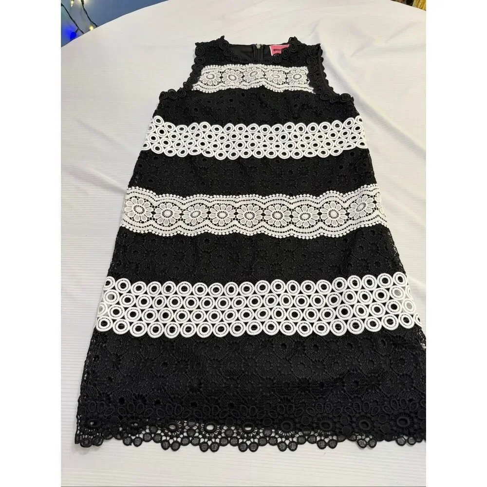 KATE SPADE Dot Lace Floral Black and White Shift Dress Size 2